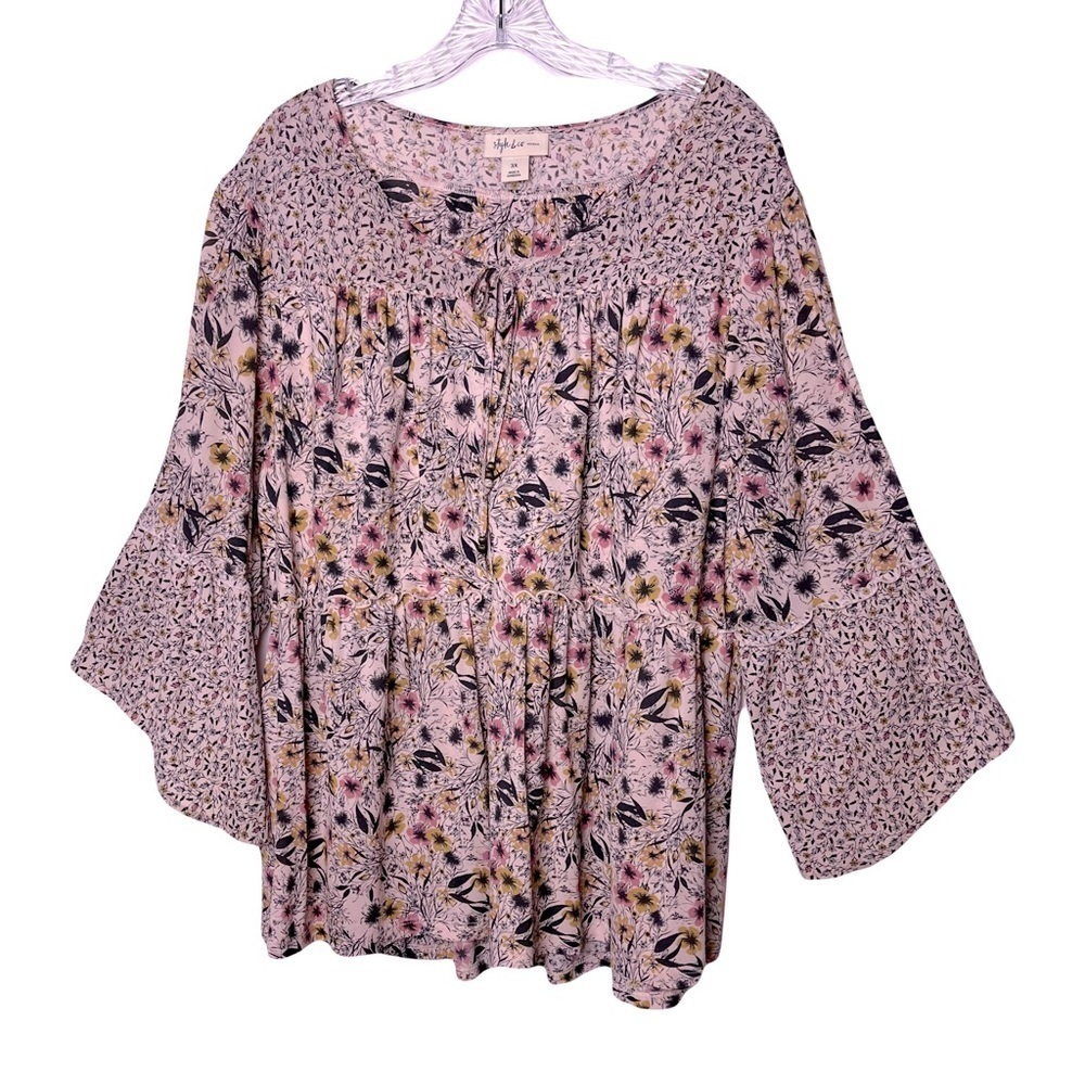 Style & Co | Boho Mixed Floral Print Peasant Blouse Top,, 3X